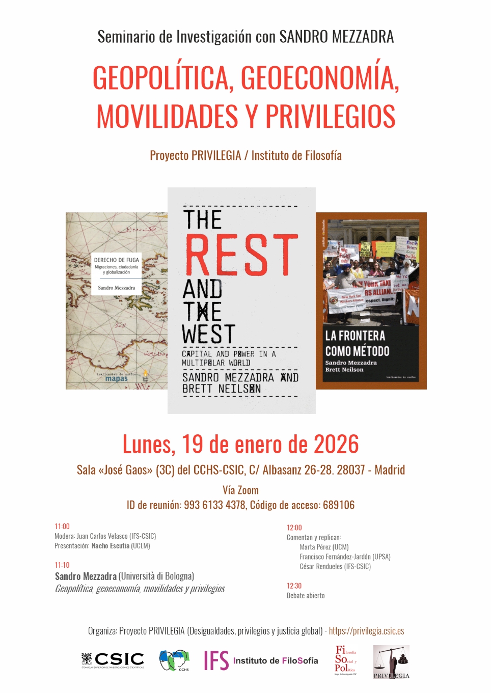 Seminario de Investigación con SANDRO MEZZADRA. Geopolítica, geoeconomía, movilidades y privilegios