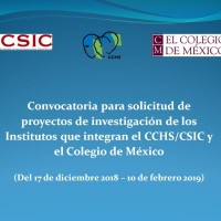 Convocatoria para la solicitud de proyectos de investigación conjuntos entre los Institutos que integran el CCHS/CSIC y el Colegio de México (Mayo 2016)